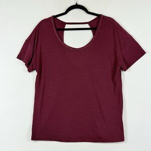 Nike Yoga Dri-Fit Womens Large Maroon Loose Fit Wide Neck Glitter Trim Shirt Top